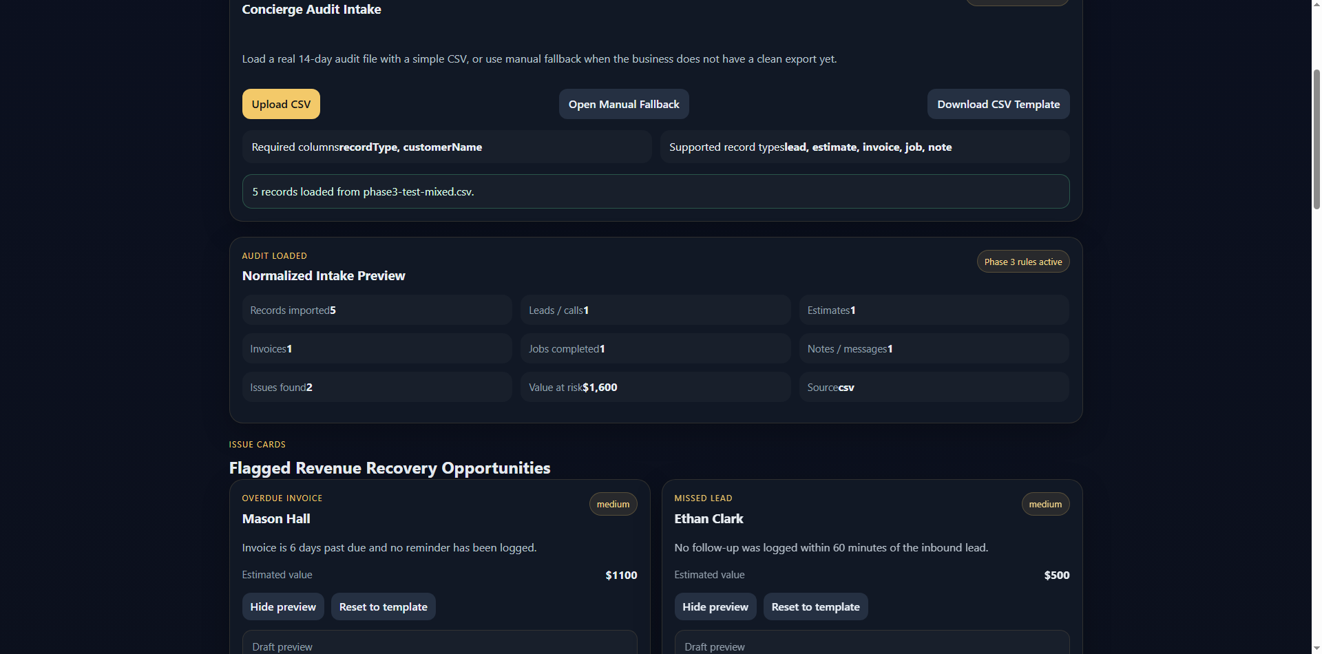 Revenue Recovery audit and flagged opportunities screenshot